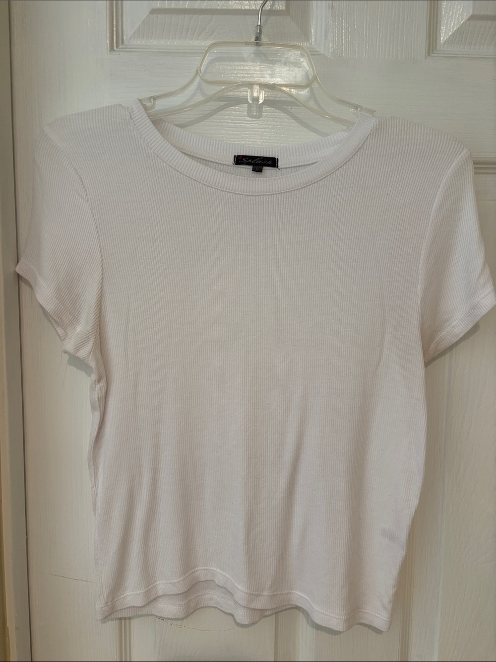Splash White Ribbed Short Sleeve Crewneck Tee